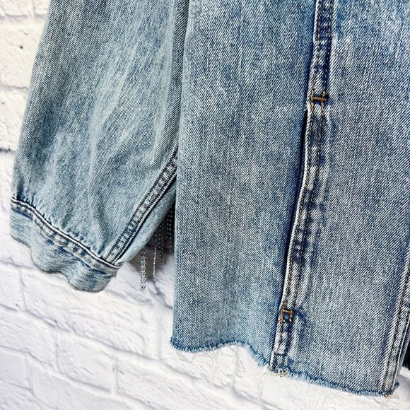 Rhinestone Fringe Jean Jacket Handmade Cowgirl Ranch Bride XL - Picture 5 of 8